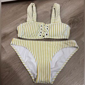 Xhilaration Yellow White Striped Bikini Set Women’s Medium